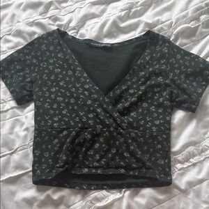 Brandy Melville Floral Wrap Top in Dark Green